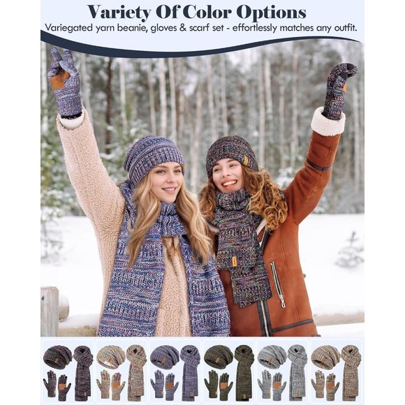 Women Winter Hat Scarf Gloves Set Acrylic Cozy Beanie Touchscreen Stay Warm - Picture 6 of 7